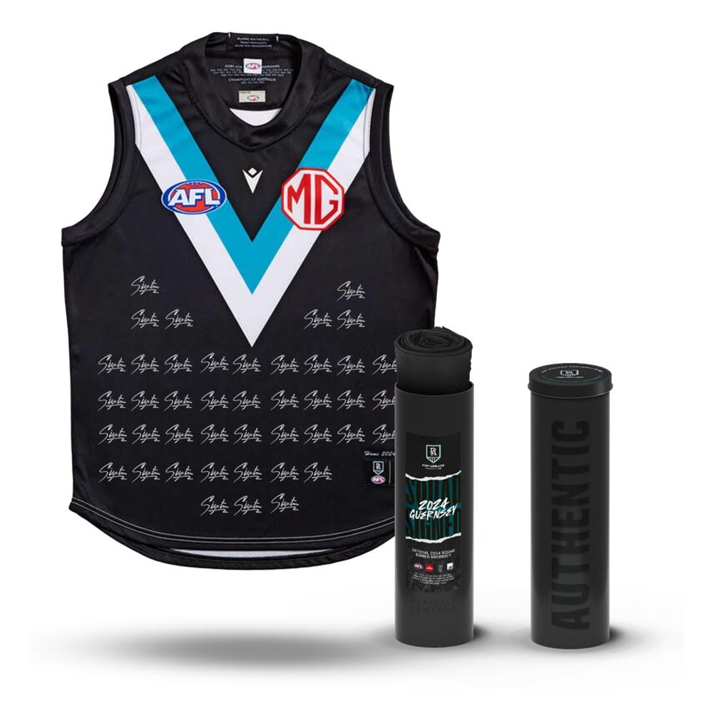 PORT ADELAIDE-FRAMED PORT ADELAIDE FOOTBALL CLUB 2024 SQUAD SIGNED GUERNSEY