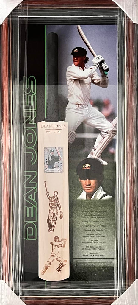 CRICKET-Dean Jones Signed Bat Framed