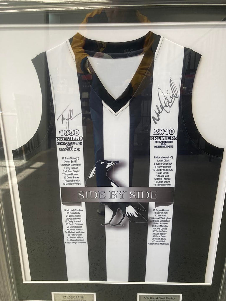 COLLINGWOOD 1990 & 2010 Jersey Signed by Tony Shaw & Nick Maxwell