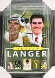 CRICKET-Justin Langer Signed Card/ Image/ Framed