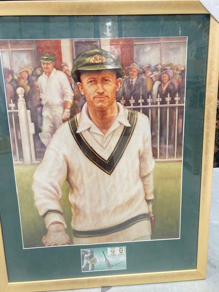 BRADMAN-Walking onto MCG/Signed envelope with coin Framed