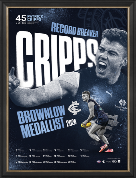CARLTON-Patrick Cripps 2022 Brownlow Medal Signed Piece of Action Lithograph