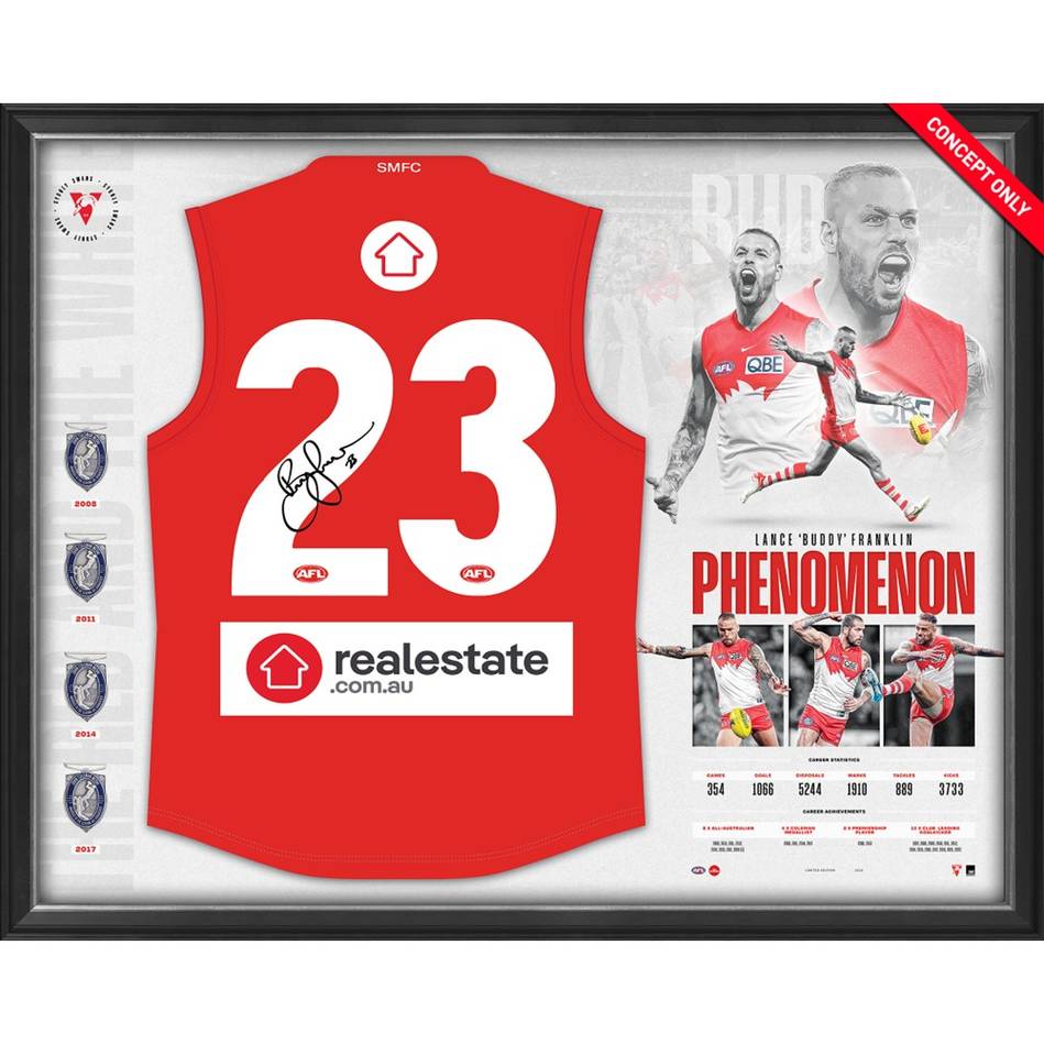 SYDNEY SWANS-BUDDY FRANKLIN SIGNED GUERNSEY DISPLAY