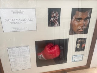 Mohammed Ali signed boxing glove with photos with C of A