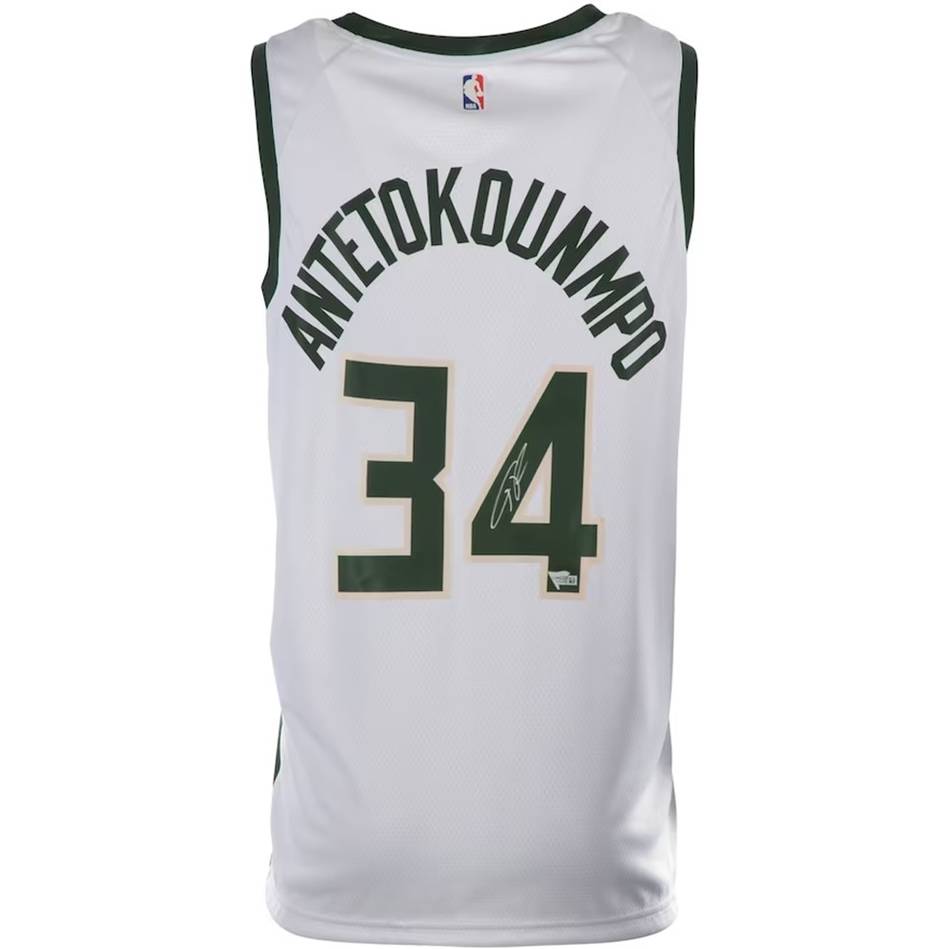 BASKETBALL-Giannis Antetokounmpo Signed White Milwaukee Bucks Jersey Framed