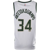 BASKETBALL-Giannis Antetokounmpo Signed White Milwaukee Bucks Jersey Framed