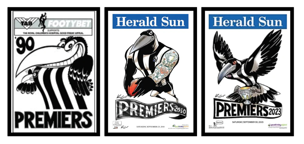 COLLINGWOOD WEG 1990 & Mark Knight 2010&2023 Premiers Poster Framed