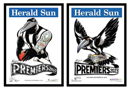 COLLINGWOOD-BOBBY HILL SIGNED HERALD SUN COLLINGWOOD 2023 PREMIERS