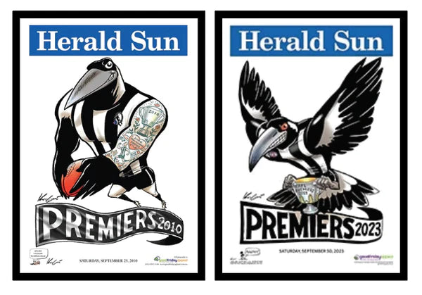 COLLINGWOOD Mark Knight 2010&2023 Premiers Poster Framed
