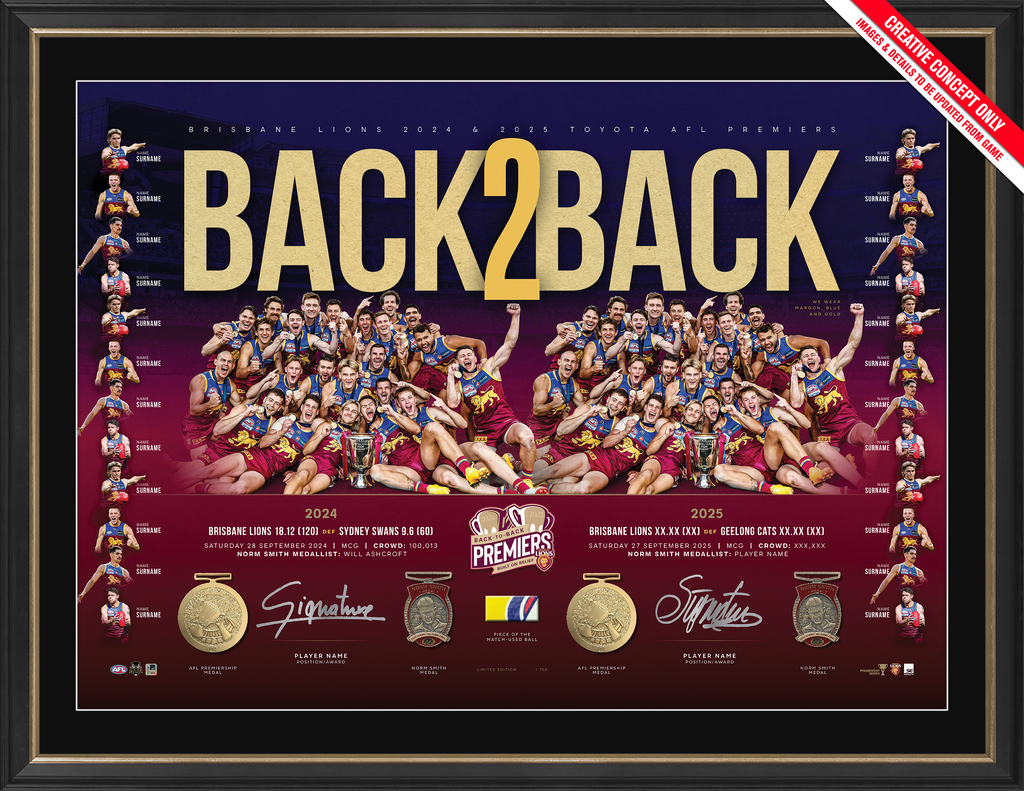 BRISBANE LIONS 2025 Premiers Dual Signed Lithograph Signed Andrews & Neale