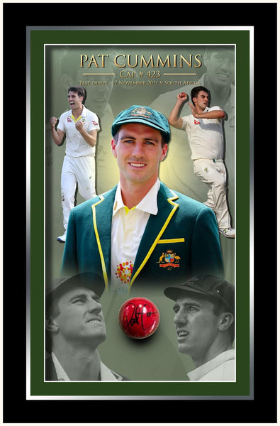 CRICKET-Pat Cummins Signed Ball Framed