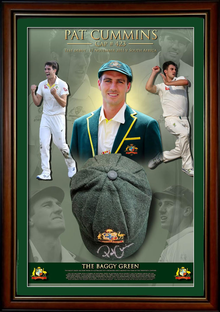 CRICKET-Pat Cummins Signed Baggy Green Cap Framed