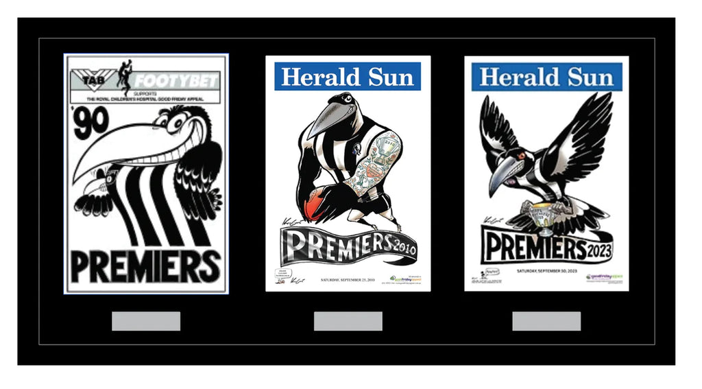 COLLINGWOOD-Deluxe Collingwood WEG 1990 & Mark Knight 2010&2023 Premiers Poster Framed
