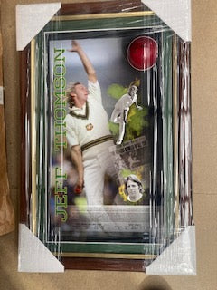 CRICKET-Jeff Thomson signed Cricket Ball with Image & Record