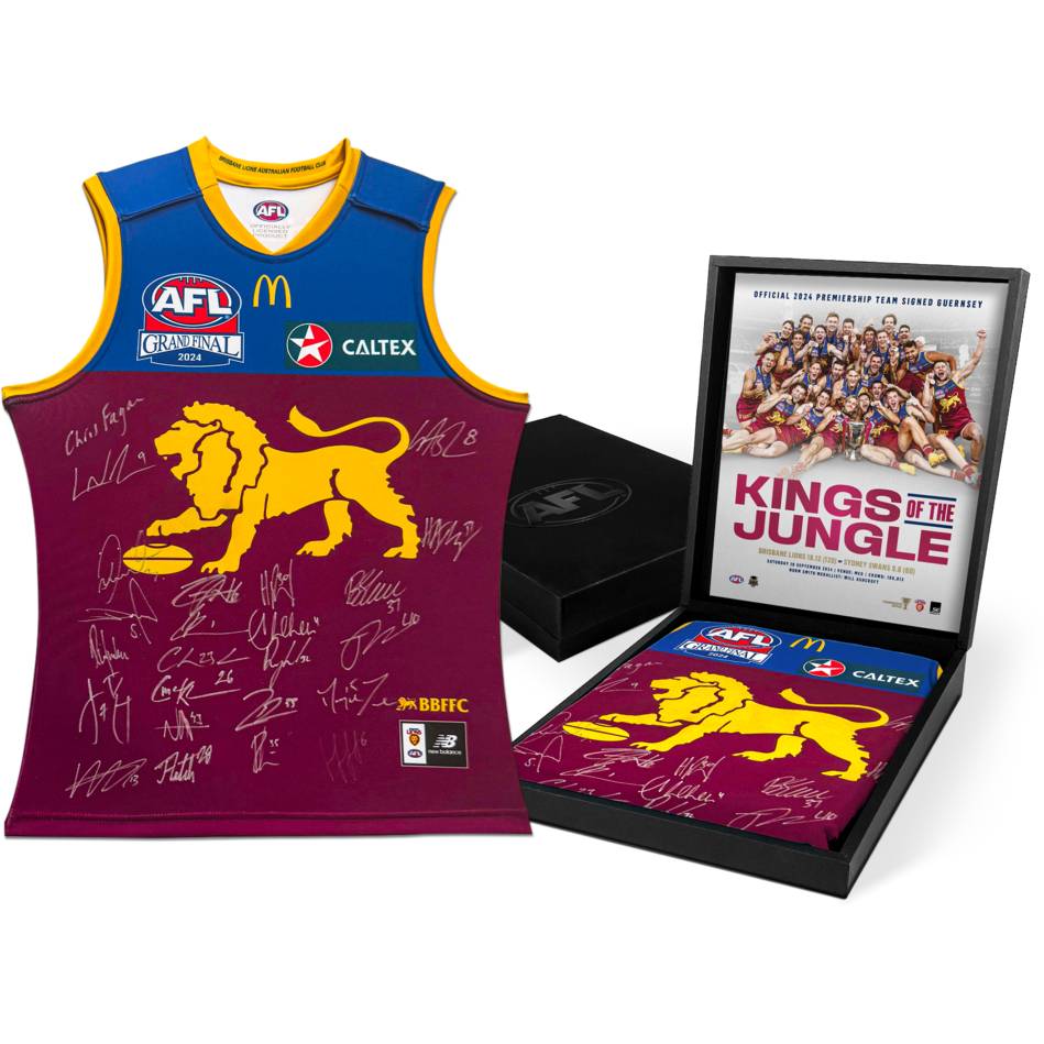Brisbane Lions 2024 Premiers Boxed Team Signed Guernsey
