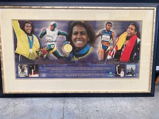 QLYMPICS-Cathy Freeman signed print -winning gold medal 2000 Olympics