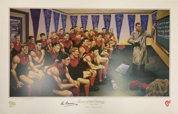 MELBOURNE- Team of century print (signed) Ron Barassi (Captain) Robbie Flower (Vice Captain)