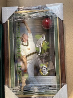 CRICKET-Jeff Thomson signed Cricket Ball with Image & Record