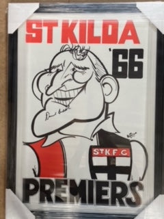 ST KILDA 1966 Premiers poster signed by captain Darrel Baldock