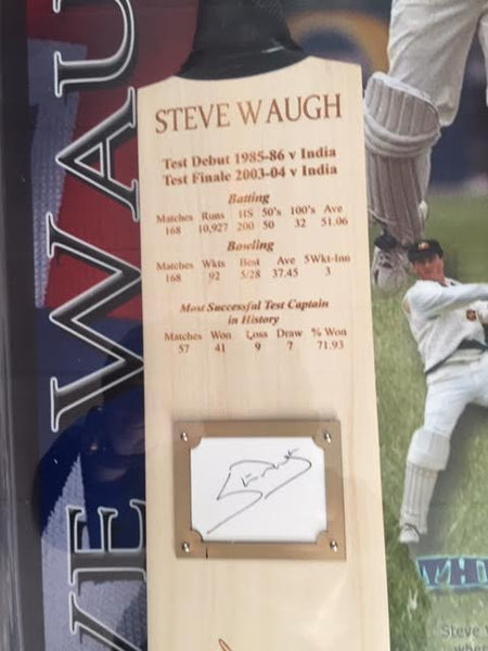 CRICKET-STEVE WAUGH SIGNED BAT & CABINET  ‘The Iceman”