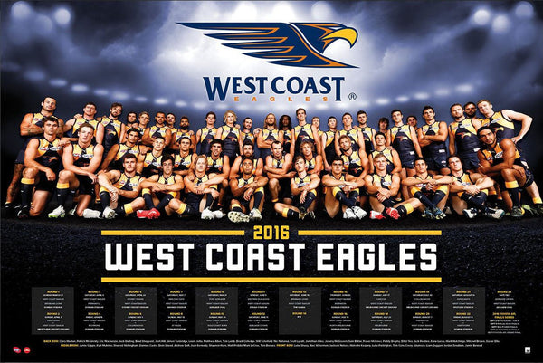 West Coast Football Club Official 2016 AFL Team Poster - West Coast Eagles