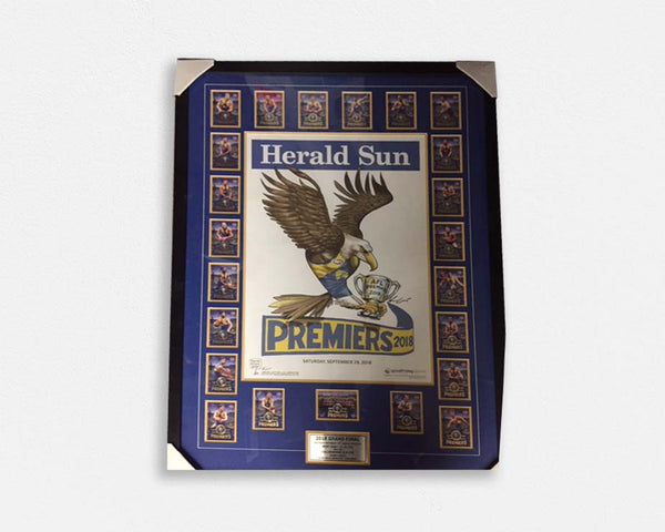 West Coast Eagles 2018 Premiers Tribute Frame with Herald Sun Poster & Player Cards