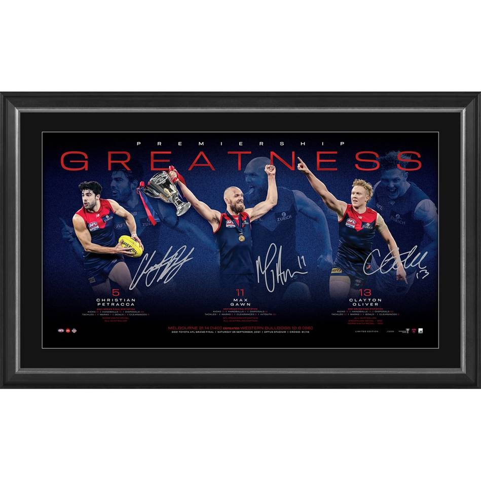 MELBOURNE 2021 PREMIERS TRIPLE SIGNED LITHOGRAPH- GREATNESS