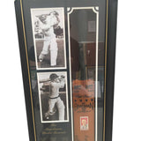 BRADMAN-Donald Bradman Signed and Framed Cigarette Card & Aged Bat