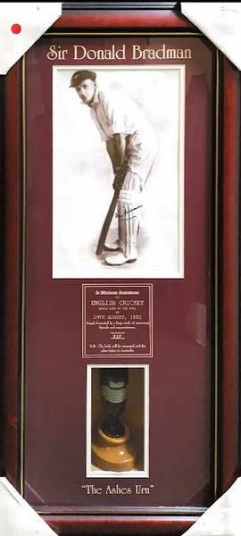 Bradman Signed photo with Ashes Replica Urn