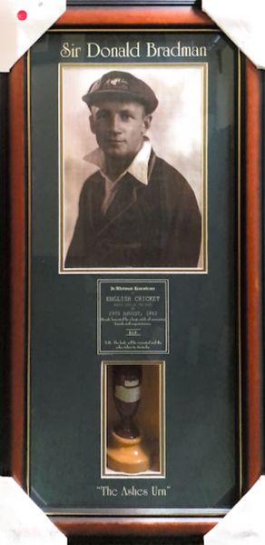 Bradman Signed photo with Ashes Replica Urn