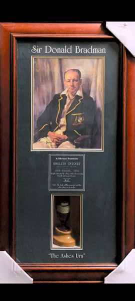 Bradman Signed photo with Ashes Replica Urn