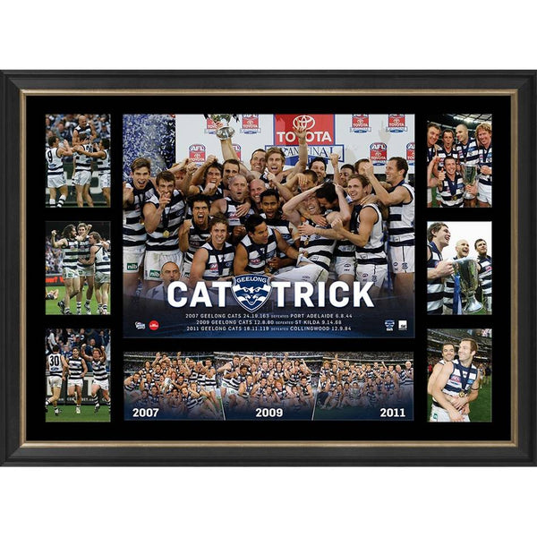 GEELONG CATS PREMIERS TRIBUTE FRAME 'CAT-TRICK'