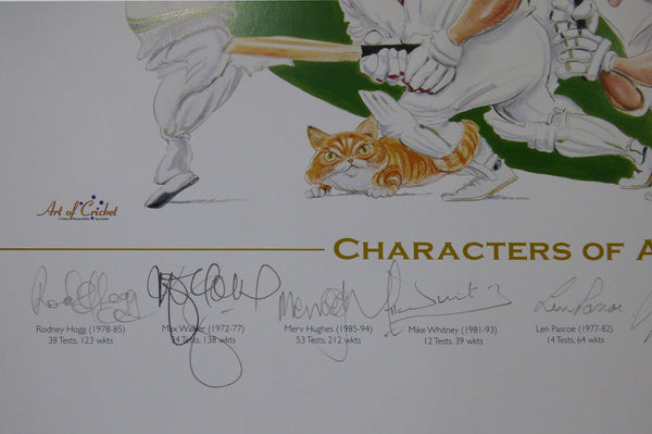Characters Of Australian Cricket Poster - Signed by 11 Iconic Test Players