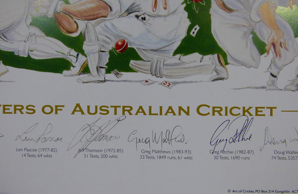 Characters Of Australian Cricket Poster - Signed by 11 Iconic Test Players