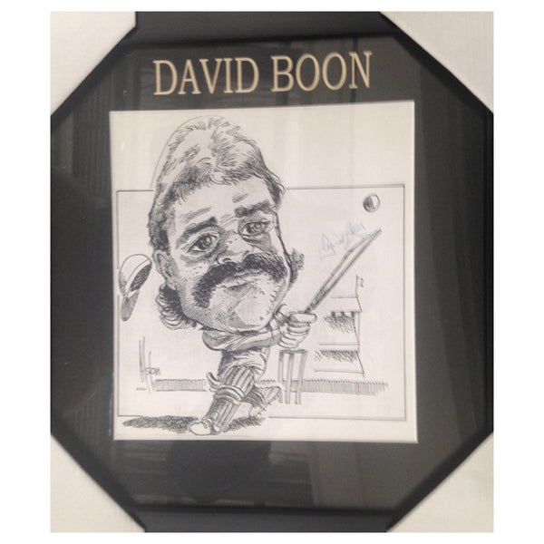 CRICKET-DAVID BOON MBE Australian Test Cricket CARICATURE SIGNED FRAME