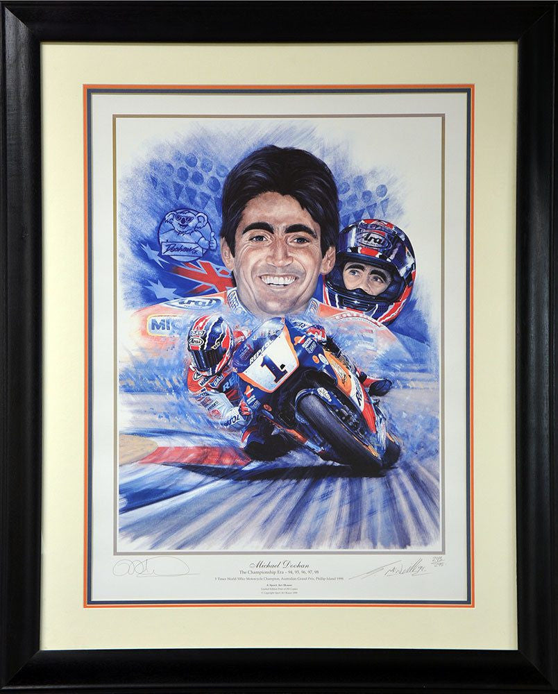 MOTOR BIKE-Mick Doohan 5x World Champion Signed Print/Framed