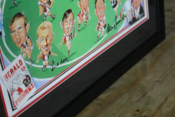 St Kilda Premiers 1966 Framed/Caricatures/ Signed by Allan Jeans