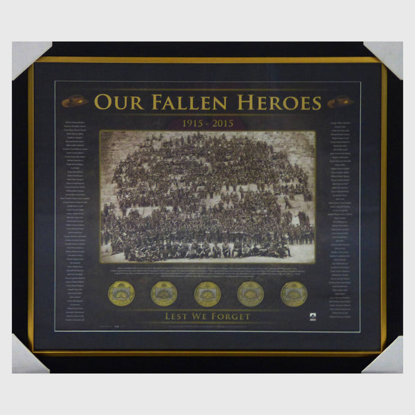 ANZAC's "Our Fallen Heroes" -  Framed/ Inc 4 Australian Rising Sun Medals