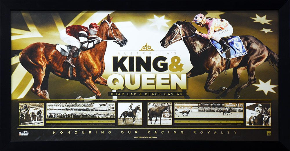 HORSE RACING-King & Queen Phar Lap & Black Caviar Sportsprint/Framed