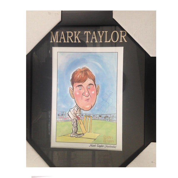 CRICKET-MARK TAYLOR AO Australian Test Player CARICATURE SIGNED FRAME