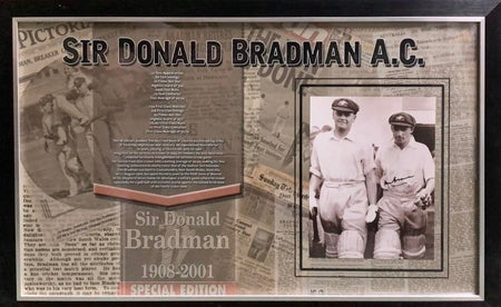 Bradman Signed Photo with Mini Bat
