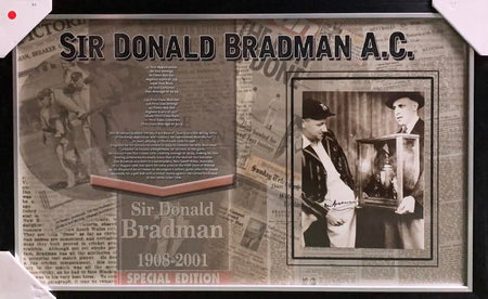 Bradman Signed Photo with Mini Bat