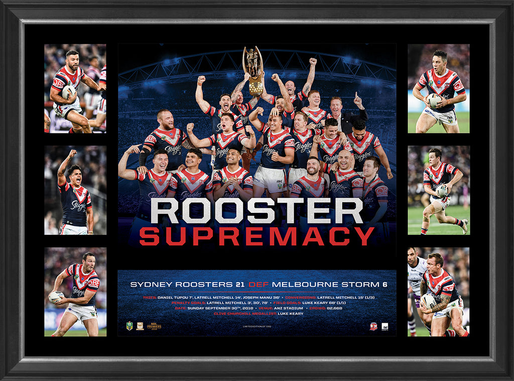 NRL- SYDNEY ROOSTERS 2018 PREMIERS 'ROOSTER SUPREMACY' FRAMED