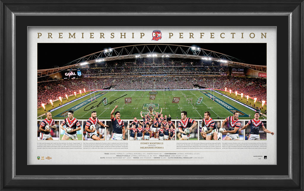 NRL- SYDNEY ROOSTERS 2018 PREMIERS SIGNED 'PREMIERSHIP PERFECTION'