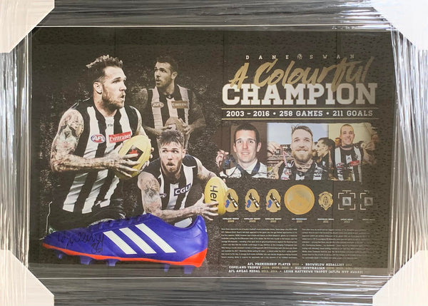 COLLINGWOOD-Dane Swan Signed Football Boot Tribute Frame