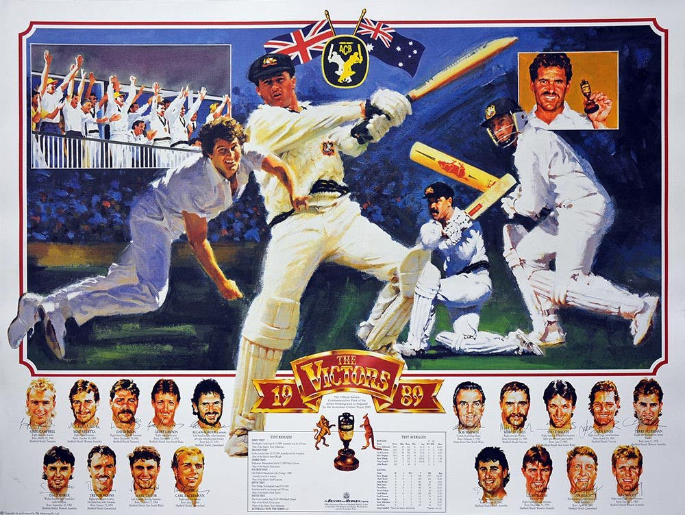 CRICKET-The Victors 1989 Ashes Print/ Framed