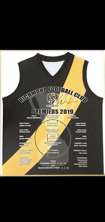 RICHMOND TIgers 2019 Premiership Side Jumper Signed By Dustin Martin/Framed