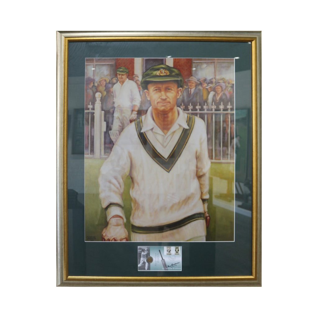 Bradman Walking onto MCG Framed/Signed Envelope by Bradman