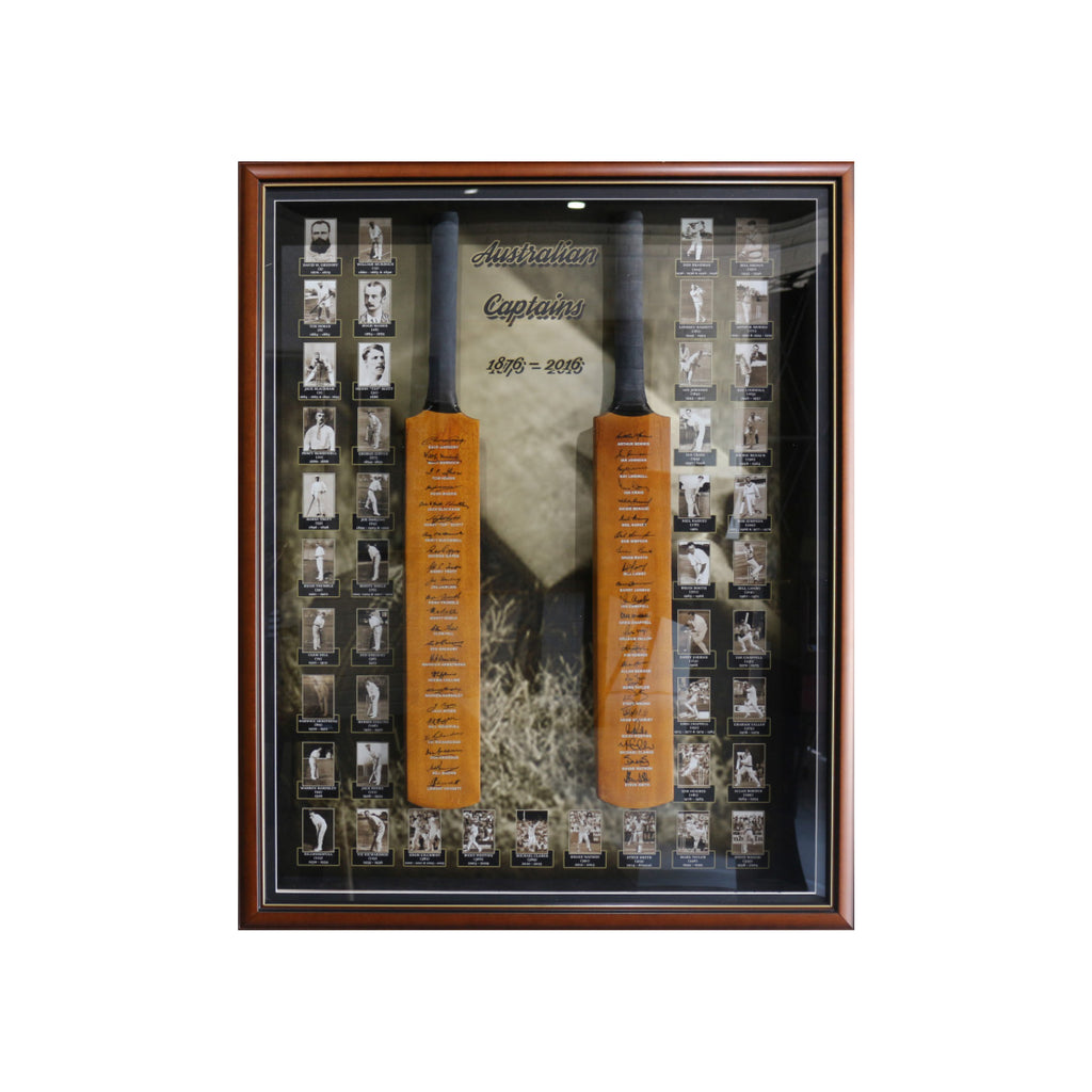 CRICKET-Australian Cricket Captains 1876-2016 TWIN BAT SET- Facsimile Signatures of All Captains