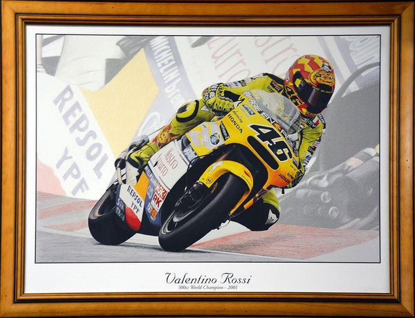 MOTOR BIKE-Valentino Rossi Tribute Sports Print 500cc World Champion 2001 The Doctor